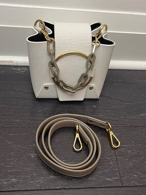 Yuzefi Women's white Beige Daria Leather Bucket Bag handbag crossbody